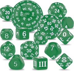 15 Pieces Complete Polyhedral D3-D100 (Green & White)